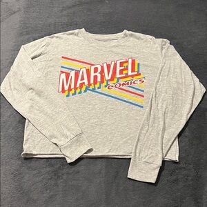 Mighty Fine Marvel Comics long sleeve crop top women’s medium gray rolled hem